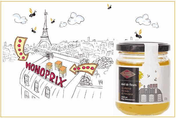 La production de miel issu des ruches parisiennes en vente chez Monoprix