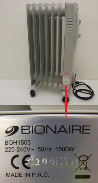 Rappel des radiateurs à bain d’huile de marque Bionaire